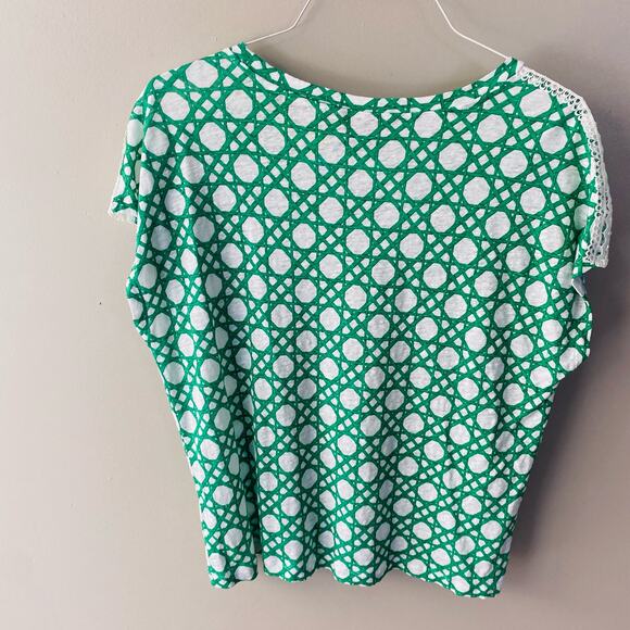 Ann Taylor green Rattan Print Cutout Pure Linen Tee (Size: Medium) - Picture 3 of 5